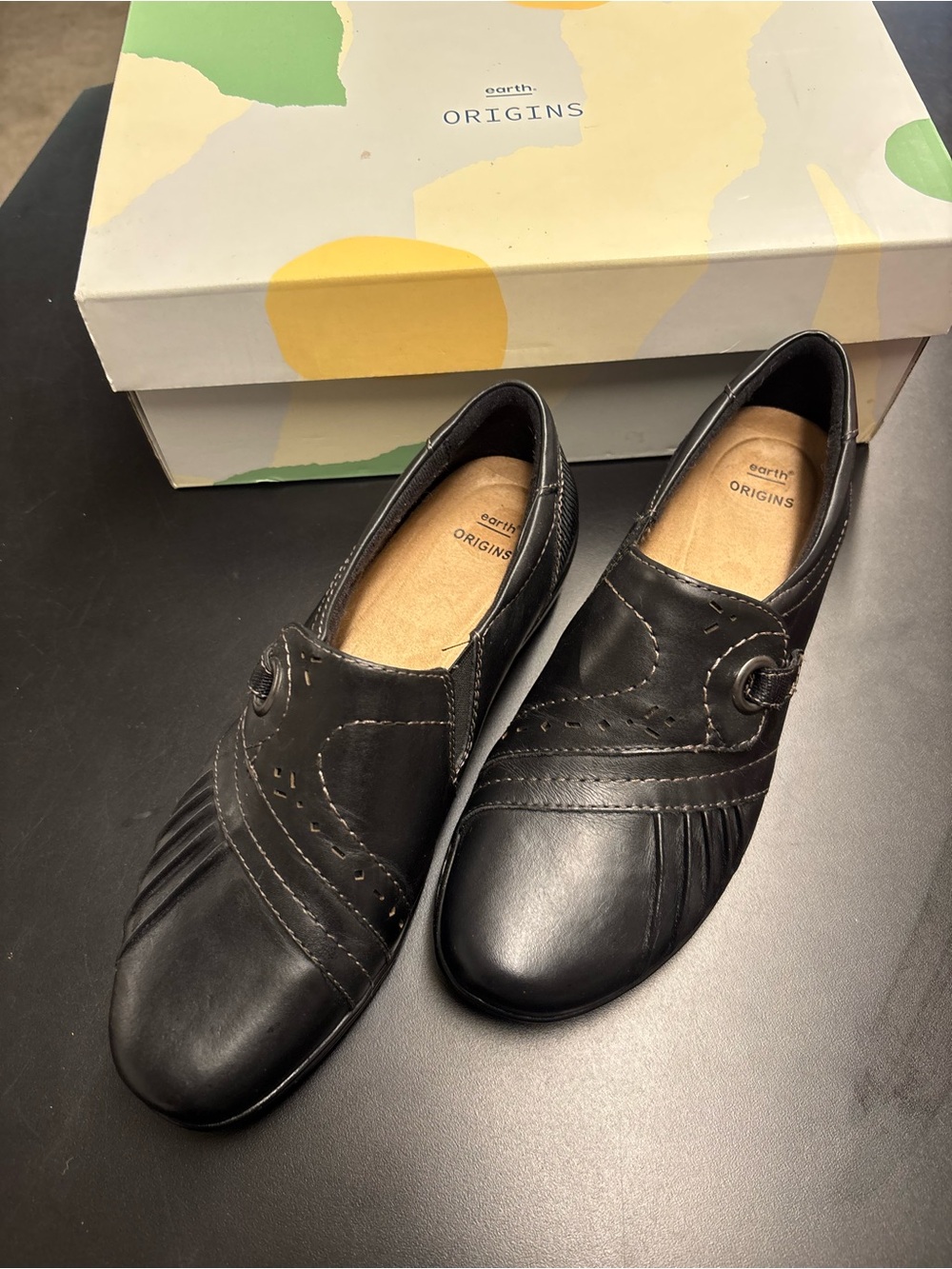 Earth Origins Black Slip-On Loafers with Stitch Detailing